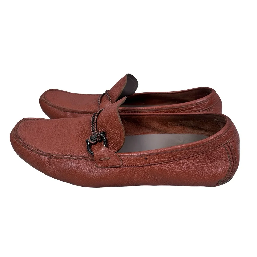 Salvatore Ferragamo Front Siena Tan Calf Leather Gancini Loafers Mens 11 EEE